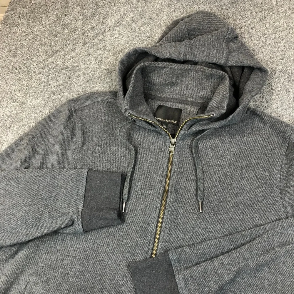 Banana Republic Mens XL Gray Full Zip Hoodie Double Collar‎ Textured Knit Jacket
